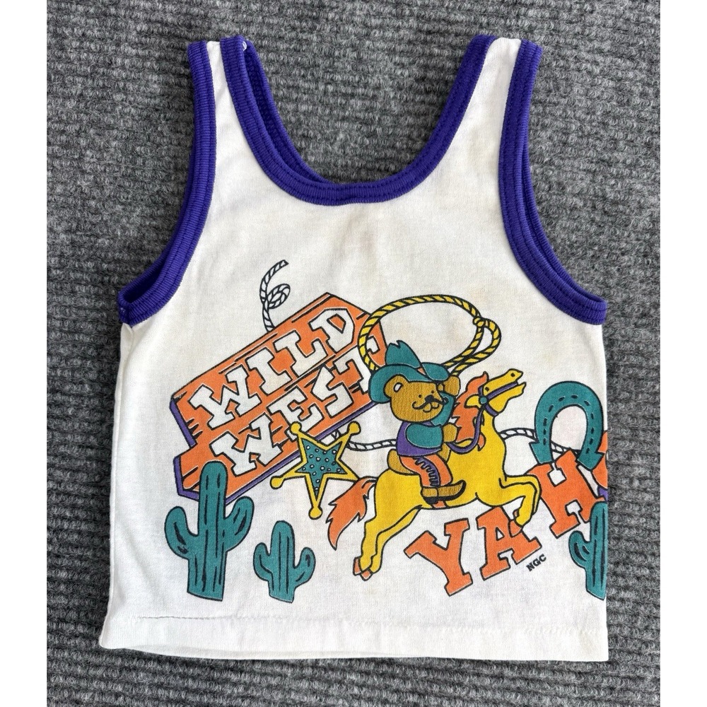 Vintage Kidgets Wild West Ya'll Tank Top 2T Cowboy Bear USA Made Retro 1980s 90s